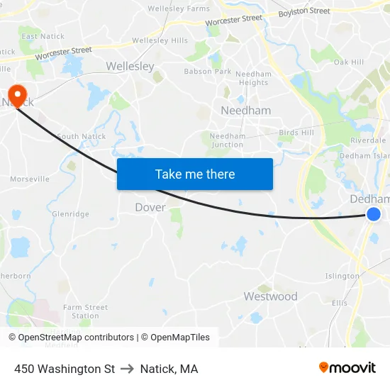 450 Washington St to Natick, MA map
