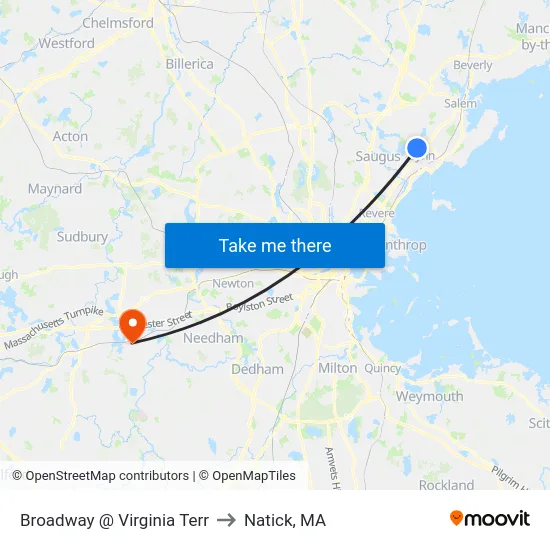 Broadway @ Virginia Terr to Natick, MA map