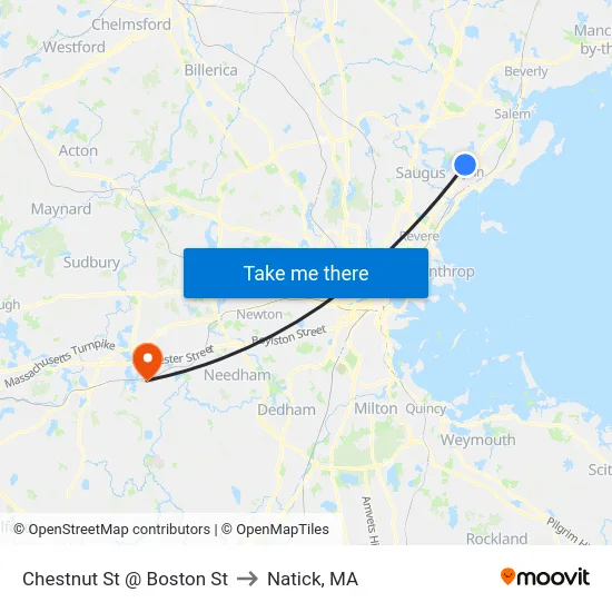 Chestnut St @ Boston St to Natick, MA map