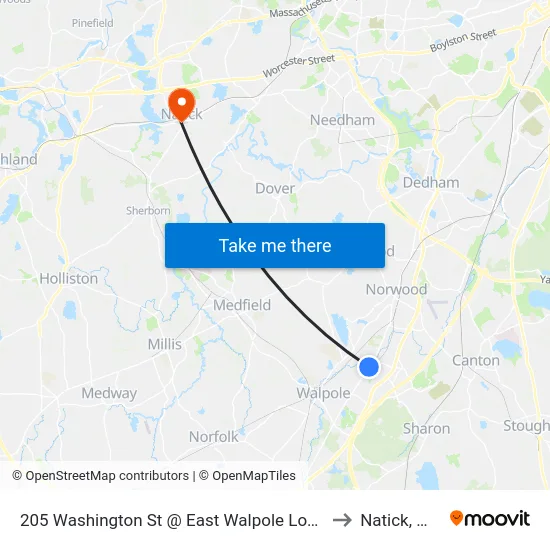 205 Washington St @ East Walpole Loop to Natick, MA map