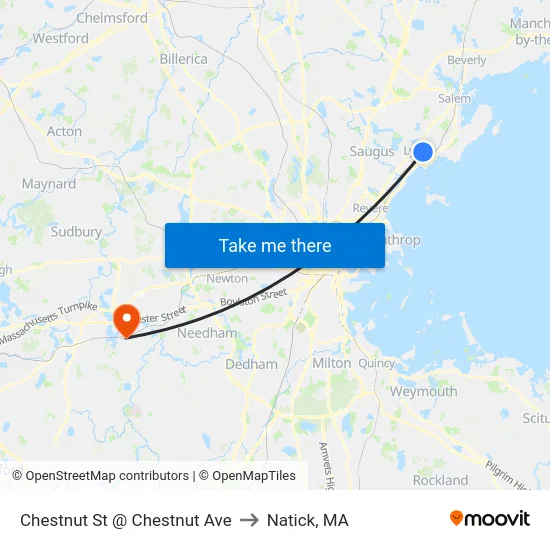 Chestnut St @ Chestnut Ave to Natick, MA map