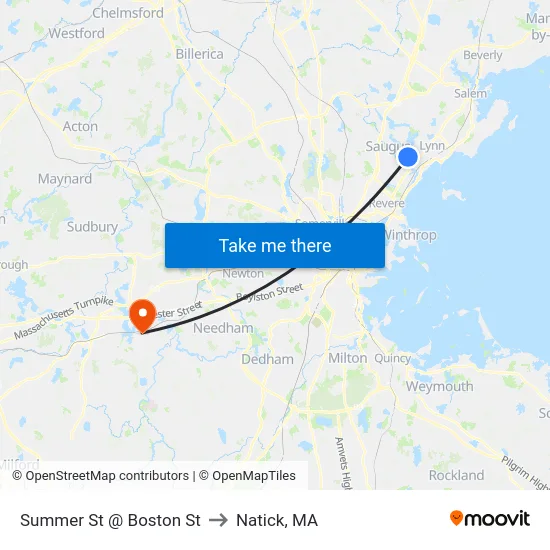Summer St @ Boston St to Natick, MA map