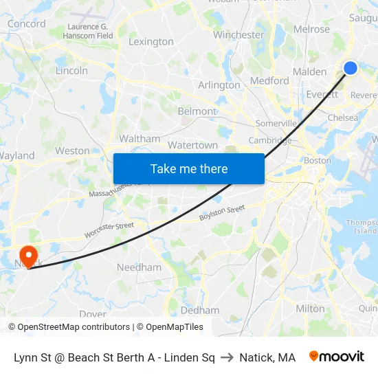 Lynn St @ Beach St Berth A - Linden Sq to Natick, MA map