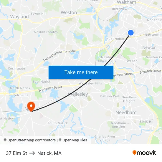 37 Elm St to Natick, MA map