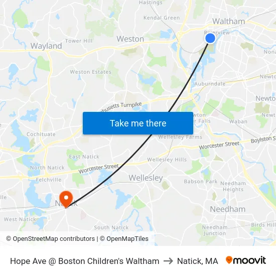 Hope Ave @ Boston Children's Waltham to Natick, MA map