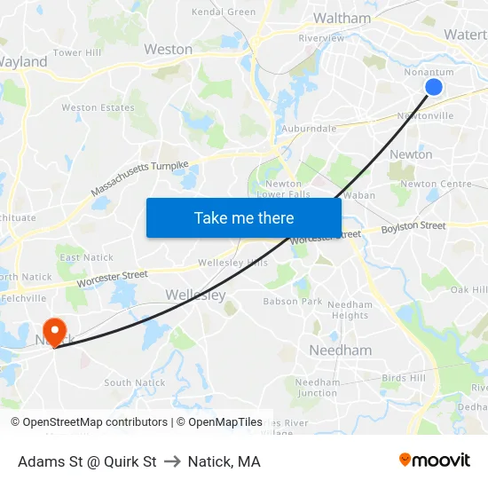 Adams St @ Quirk St to Natick, MA map
