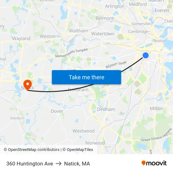 360 Huntington Ave to Natick, MA map