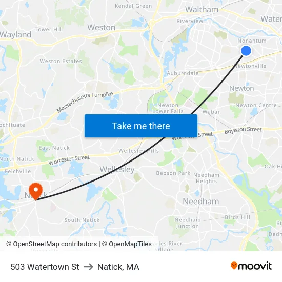 503 Watertown St to Natick, MA map