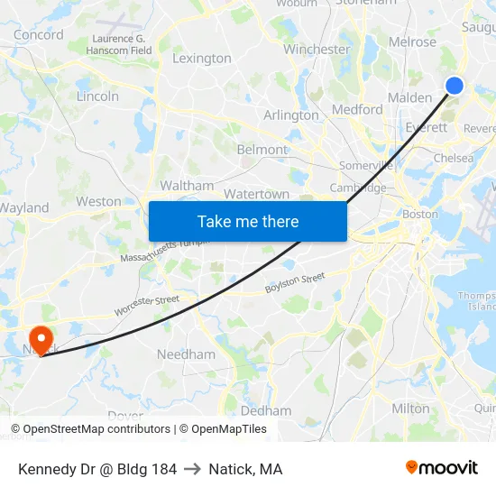 Kennedy Dr @ Bldg 184 to Natick, MA map
