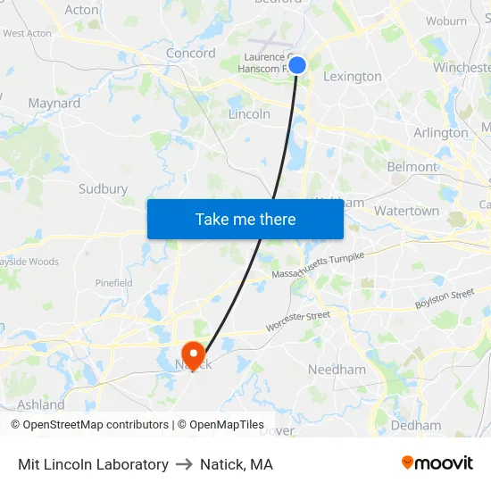 Mit Lincoln Laboratory to Natick, MA map