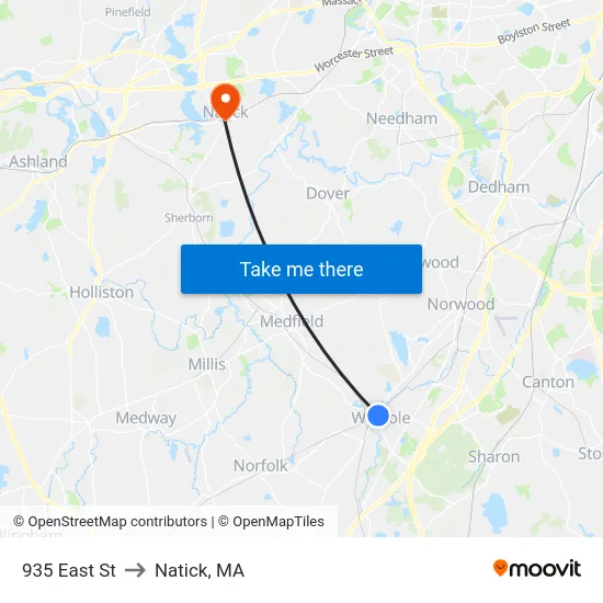 935 East St to Natick, MA map