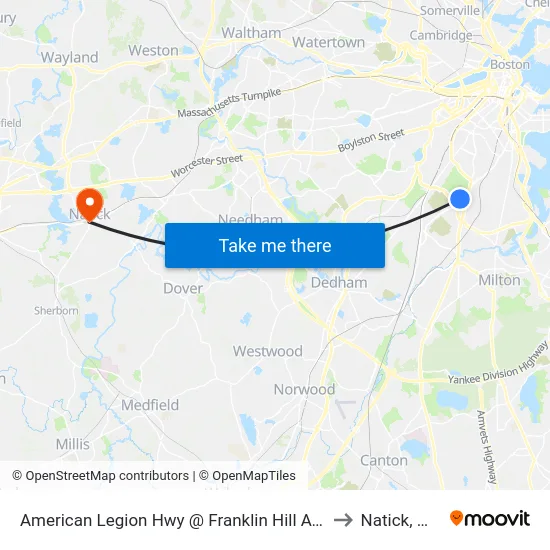 American Legion Hwy @ Franklin Hill Ave to Natick, MA map