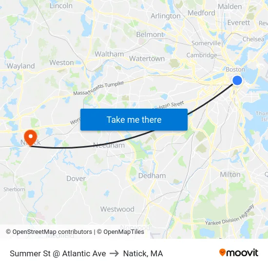 Summer St @ Atlantic Ave to Natick, MA map