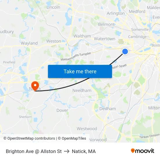 Brighton Ave @ Allston St to Natick, MA map