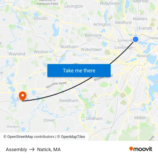 Assembly to Natick, MA map
