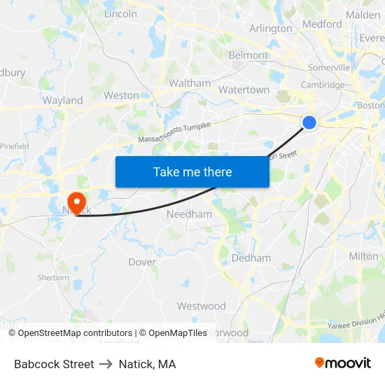 Babcock Street to Natick, MA map