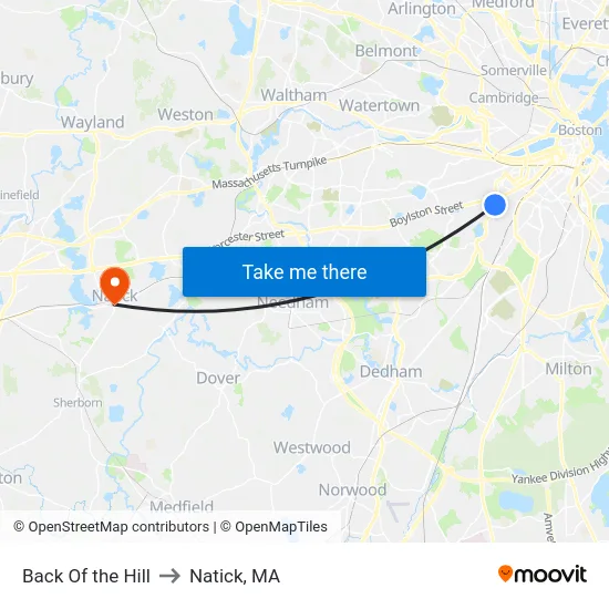 Back Of the Hill to Natick, MA map