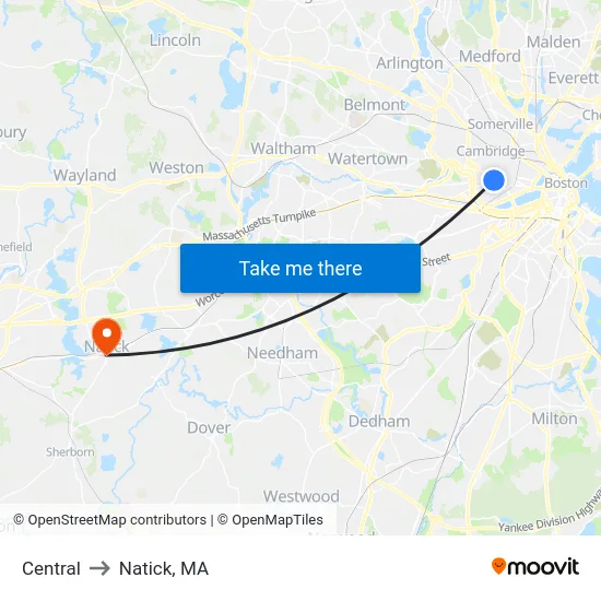Central to Natick, MA map