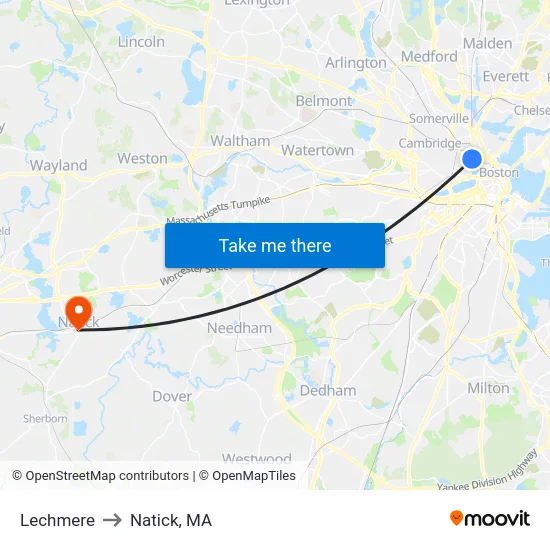 Lechmere to Natick, MA map