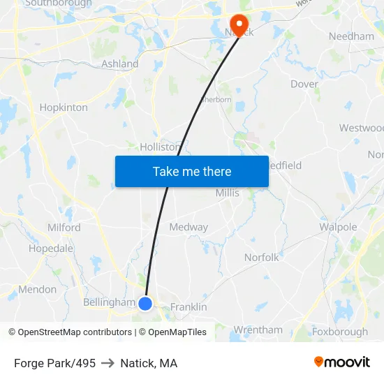 Forge Park/495 to Natick, MA map