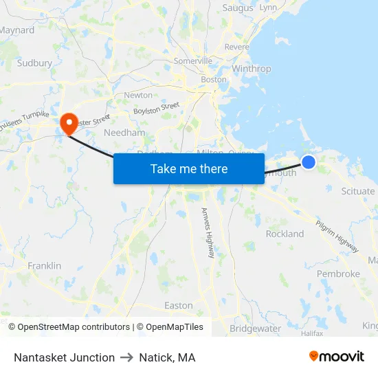 Nantasket Junction to Natick, MA map