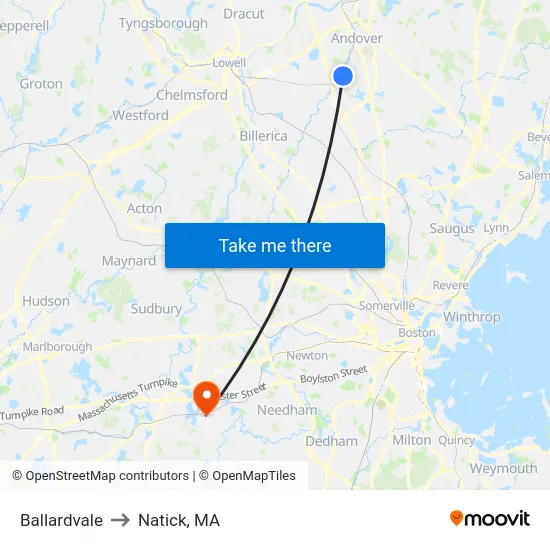 Ballardvale to Natick, MA map