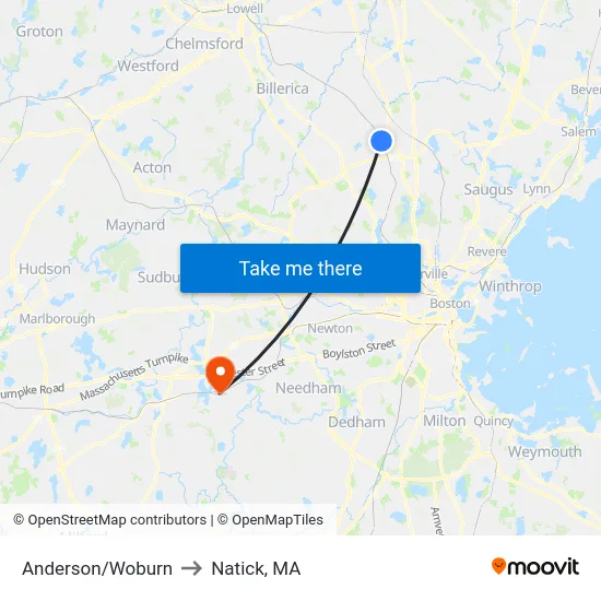 Anderson/Woburn to Natick, MA map