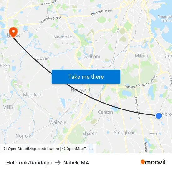 Holbrook/Randolph to Natick, MA map