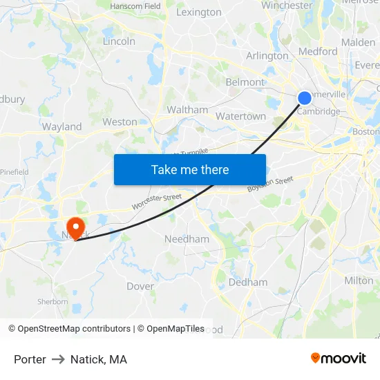 Porter to Natick, MA map