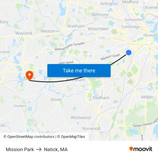 Mission Park to Natick, MA map