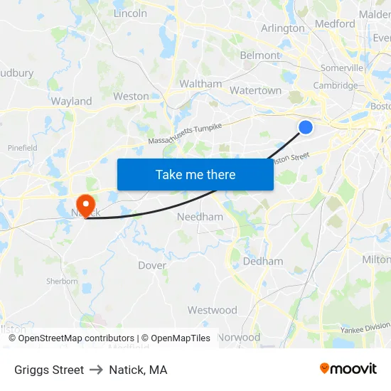 Griggs Street to Natick, MA map