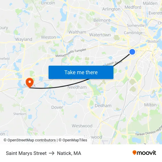 Saint Marys Street to Natick, MA map