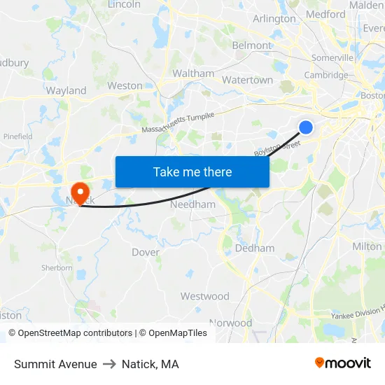Summit Avenue to Natick, MA map