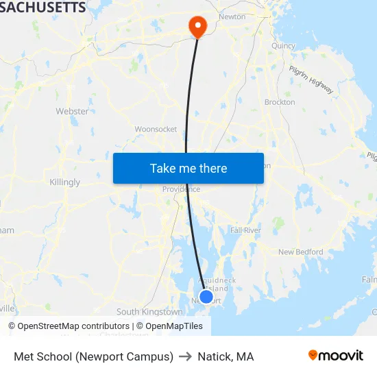 Met School (Newport Campus) to Natick, MA map