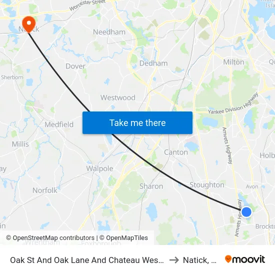 Oak St And Oak Lane And Chateau Westgate to Natick, MA map