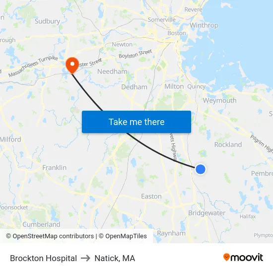 Brockton Hospital to Natick, MA map