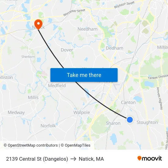 2139 Central St (Dangelos) to Natick, MA map