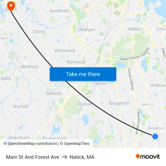 Main St And Forest Ave to Natick, MA map