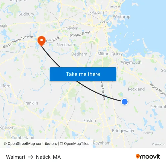 Walmart to Natick, MA map