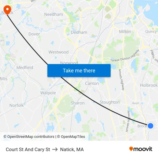 Court St And Cary St to Natick, MA map