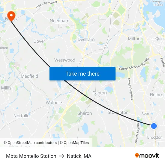 Mbta Montello Station to Natick, MA map