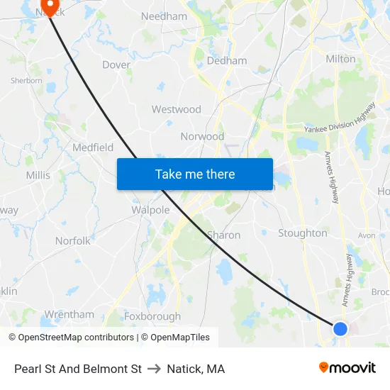 Pearl St And Belmont St to Natick, MA map