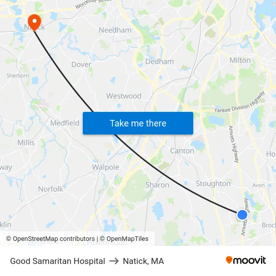 Good Samaritan Hospital to Natick, MA map