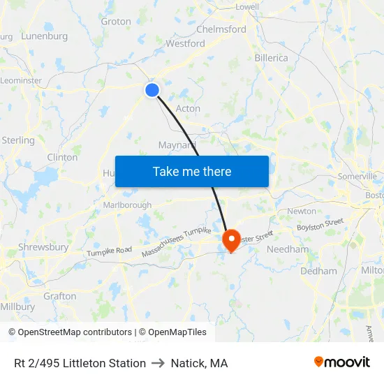 Rt 2/495 Littleton Station to Natick, MA map