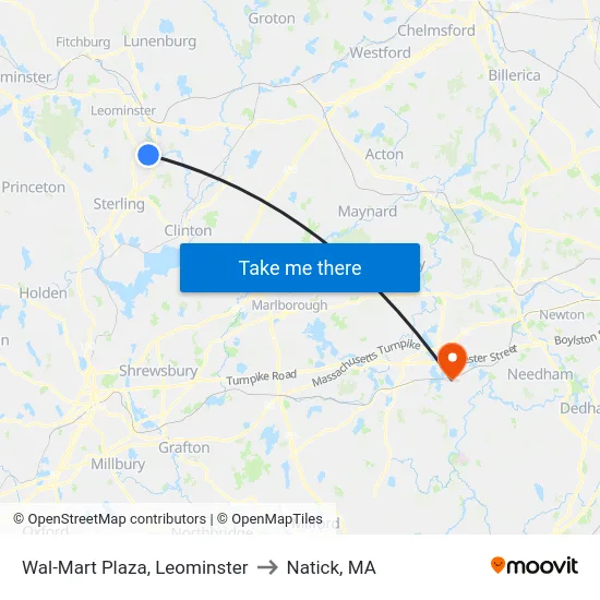 Wal-Mart Plaza, Leominster to Natick, MA map