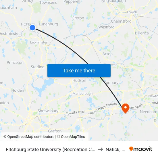Fitchburg State University (Recreation Center) to Natick, MA map