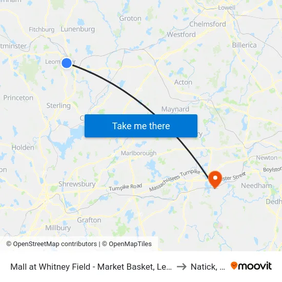 Mall at Whitney Field - Market Basket, Leominster to Natick, MA map