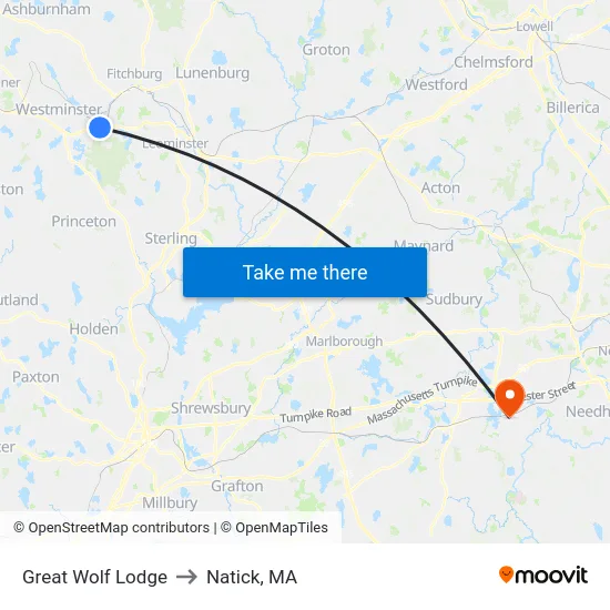 Great Wolf Lodge to Natick, MA map