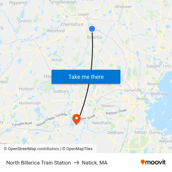 North Billerica Train Station to Natick, MA map