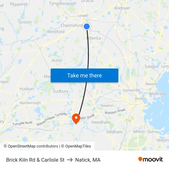 Brick Kiln Rd & Carlisle St to Natick, MA map